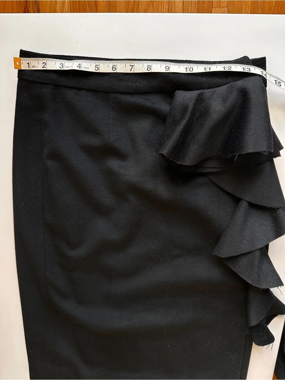 Lela Rose Black Ruffle Pencil Skirt Size 4 - 90% Wool Cashmere Quiet Luxury USA - Picture 6 of 8